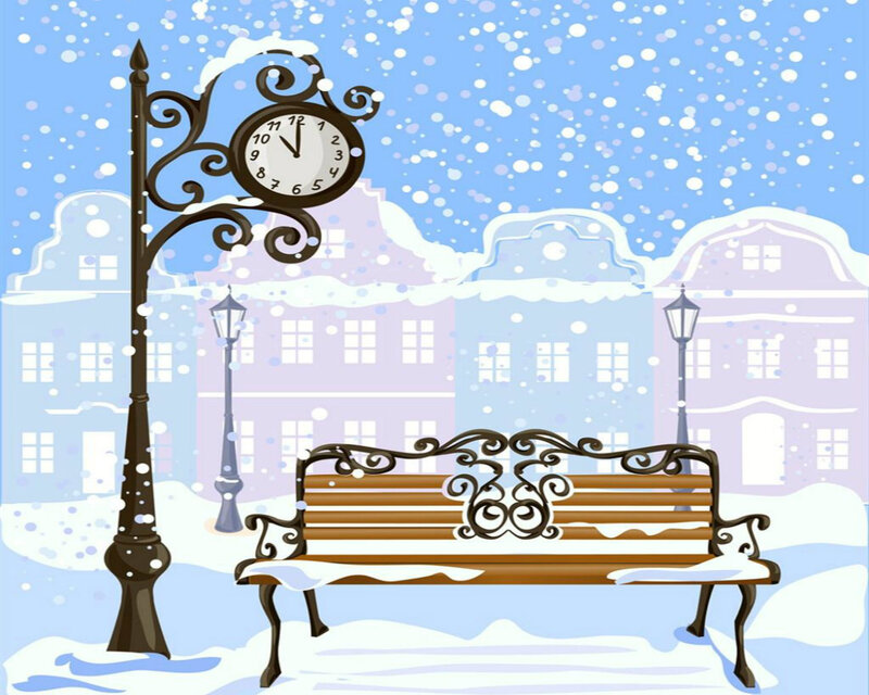 Snow-covered Bench — Blue, Calm