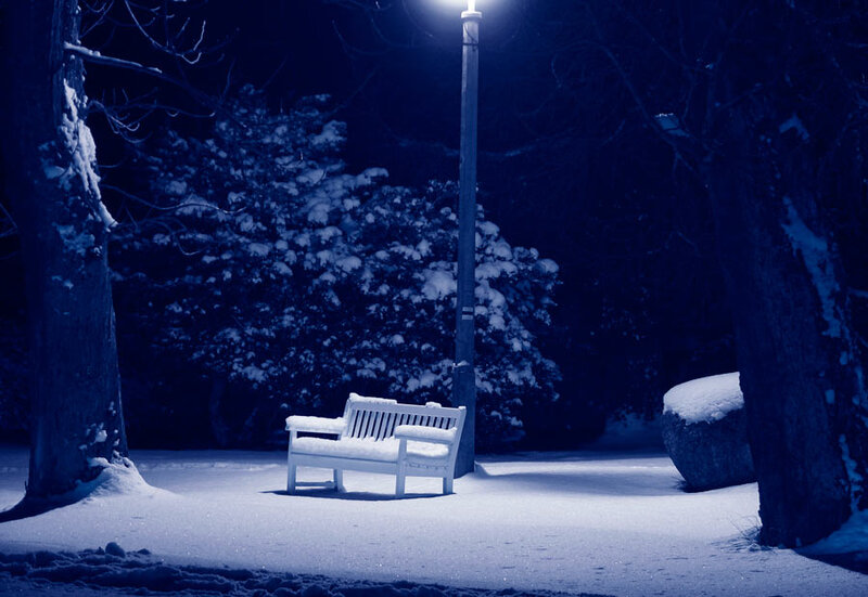 Snow-covered Bench — Blue