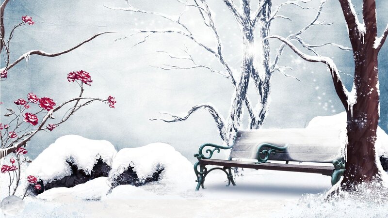 Snow-covered Bench in Winter — White, Serene