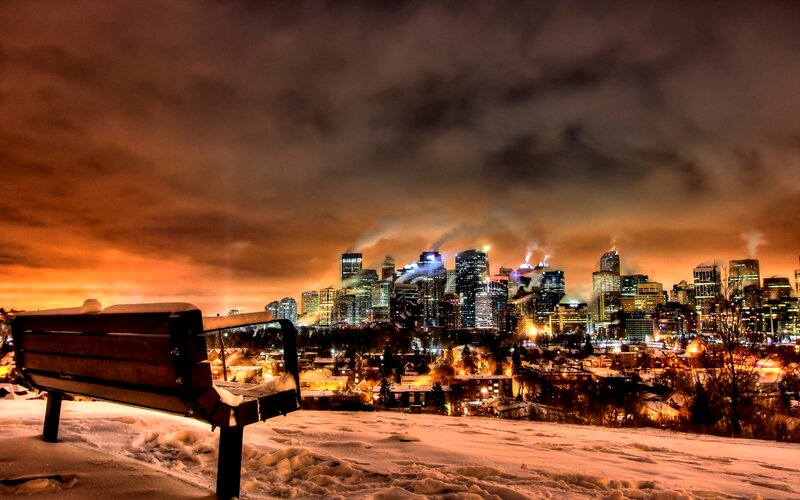 Snow-covered Bench — Orange