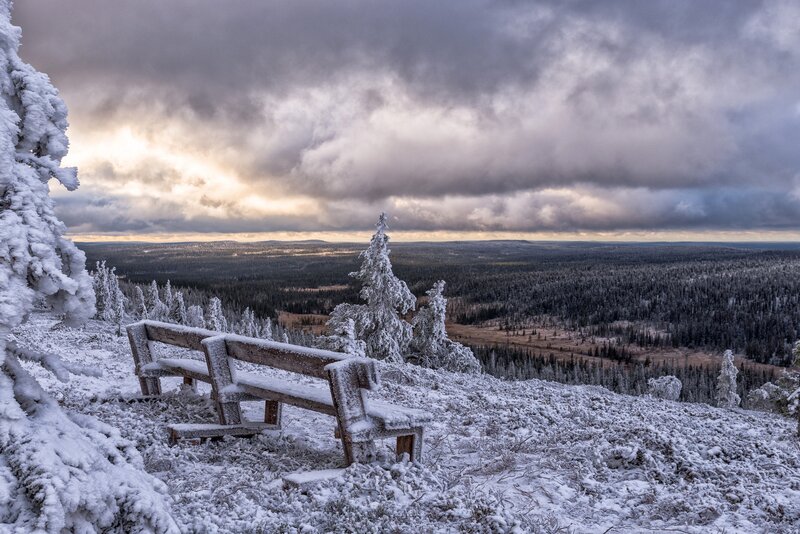Snow-covered Bench — White, Dramatic