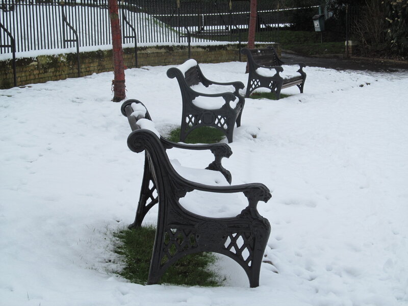 Snow-covered Benches — White, Quiet