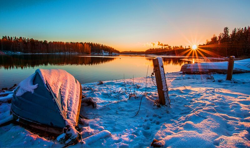 Snow-covered Boat on Shore — Blue