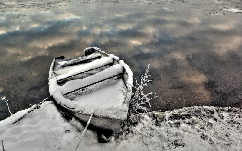 Snow-covered Boat — White, Desolate