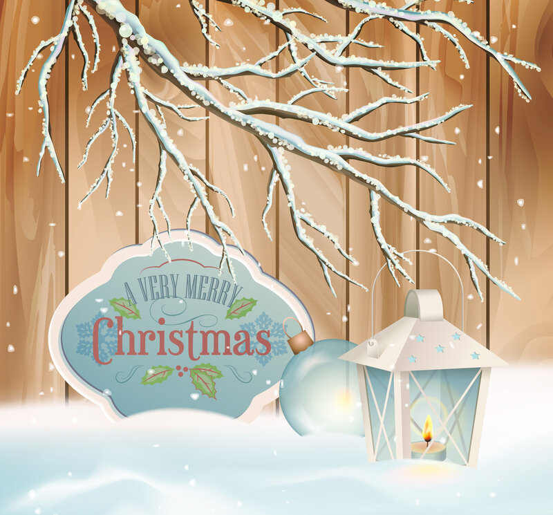 Snow-covered Branches — Blue, Festive