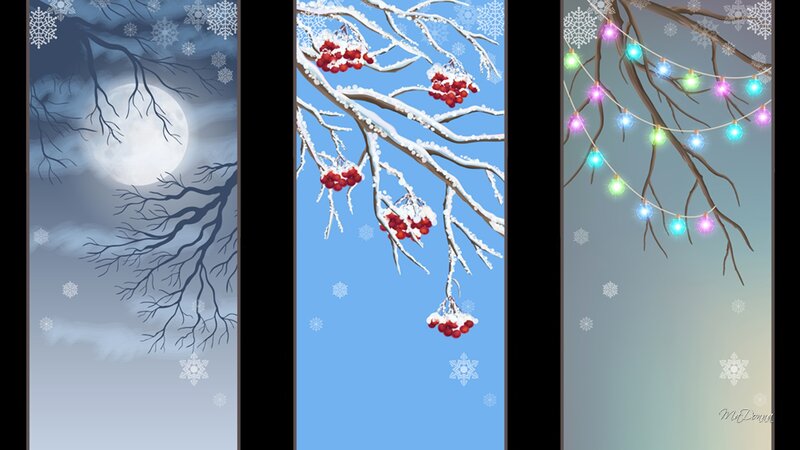 Snow-covered Branches with Berries — Blue