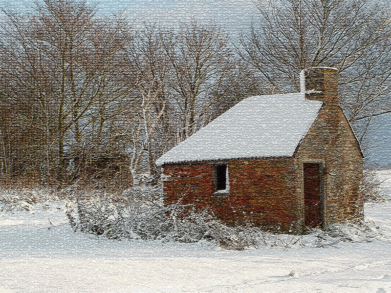 Snow-covered Brick Hut