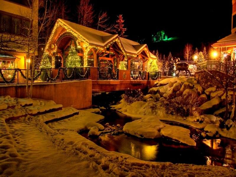 Snow-covered Bridge at Night