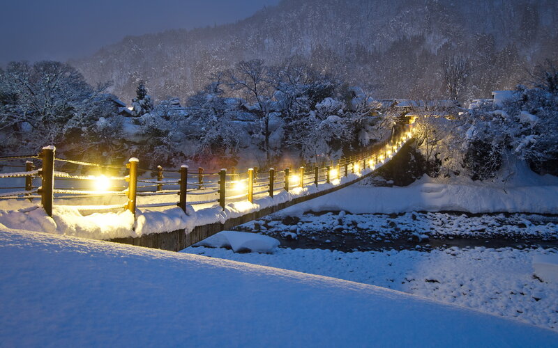 Snow-covered Bridge at Night — White