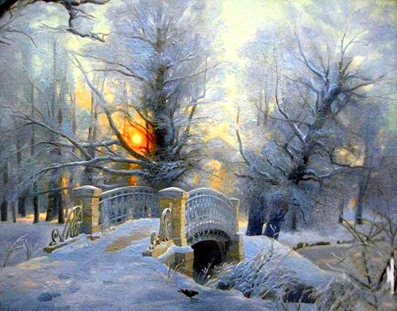 Snow-covered Bridge in Forest