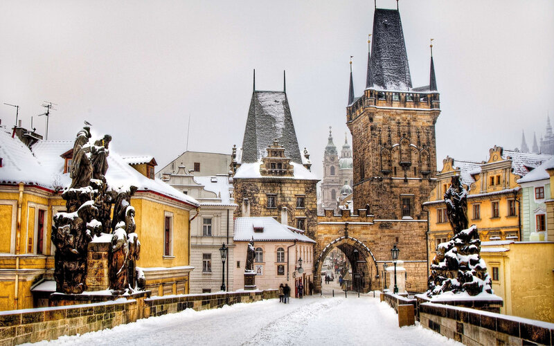 Snow-covered Bridge in Prague
