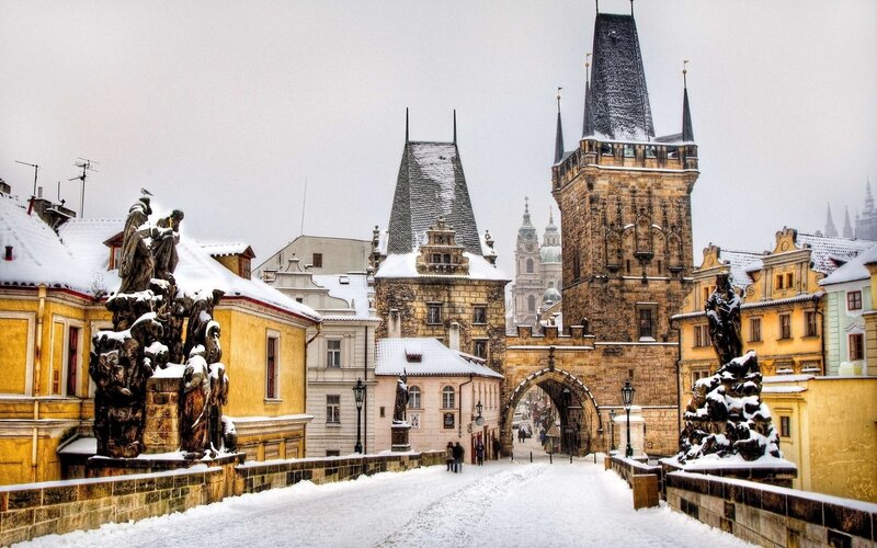 Snow-covered Bridge in Prague — White