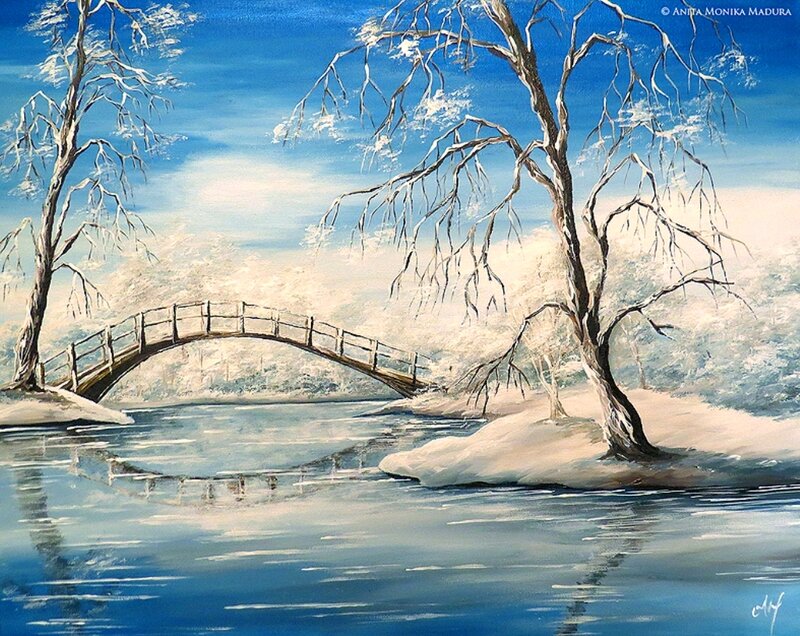 Snow-covered Bridge in Winter — Blue