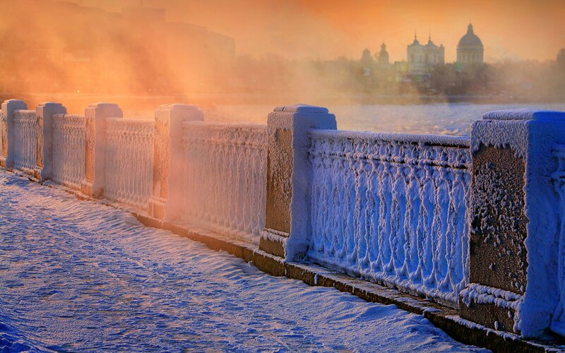 Snow-covered Bridge Railing — Orange