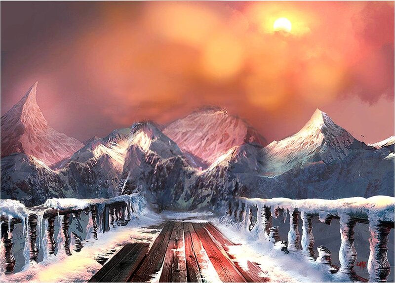 Snow-covered Bridge — Red, Dramatic