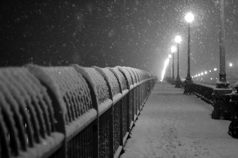 Snow-covered Bridge Walkway