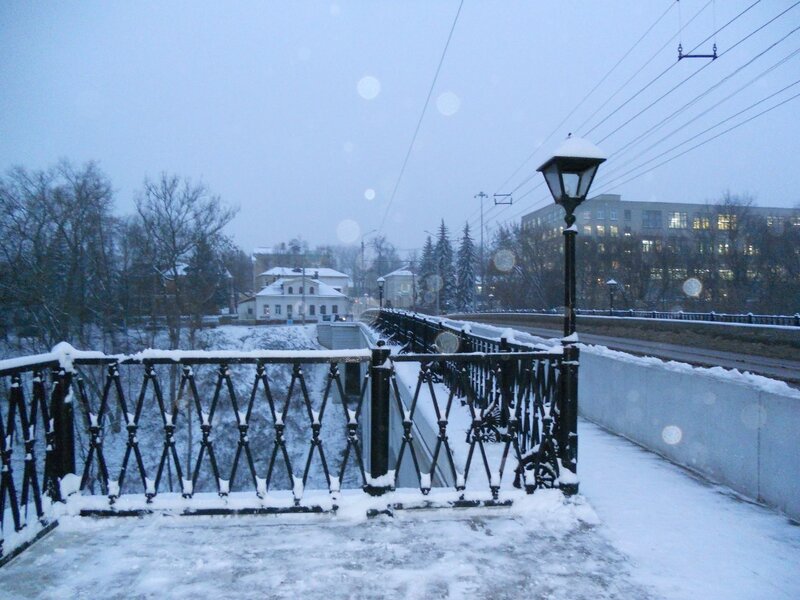 Snow-covered Bridge — White, Cold, Winter, Photograph, Lamp Post