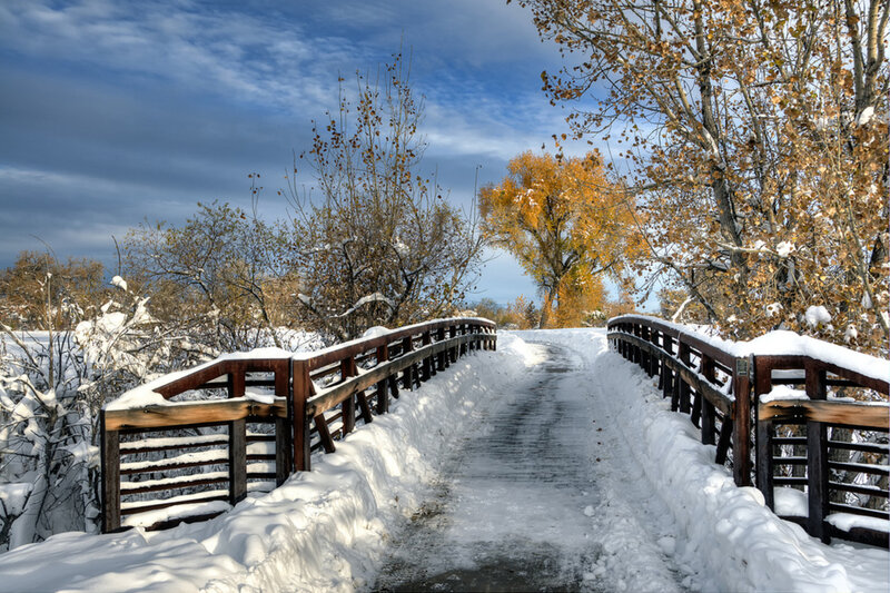 Snow-covered Bridge — White, Serene, Winter