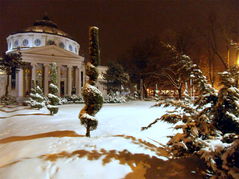 Snow-covered Building at Night