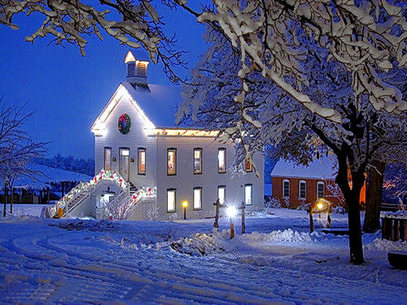 Snow-covered Building at Night — White