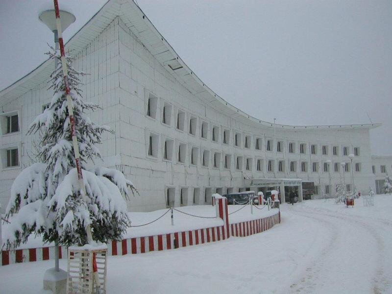 snow-covered building in winter