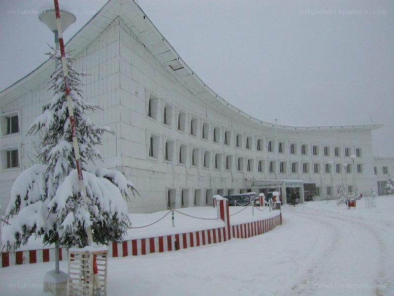 snow-covered building in winter
