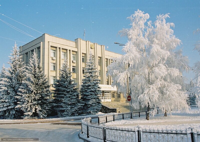 Snow-covered building in winter