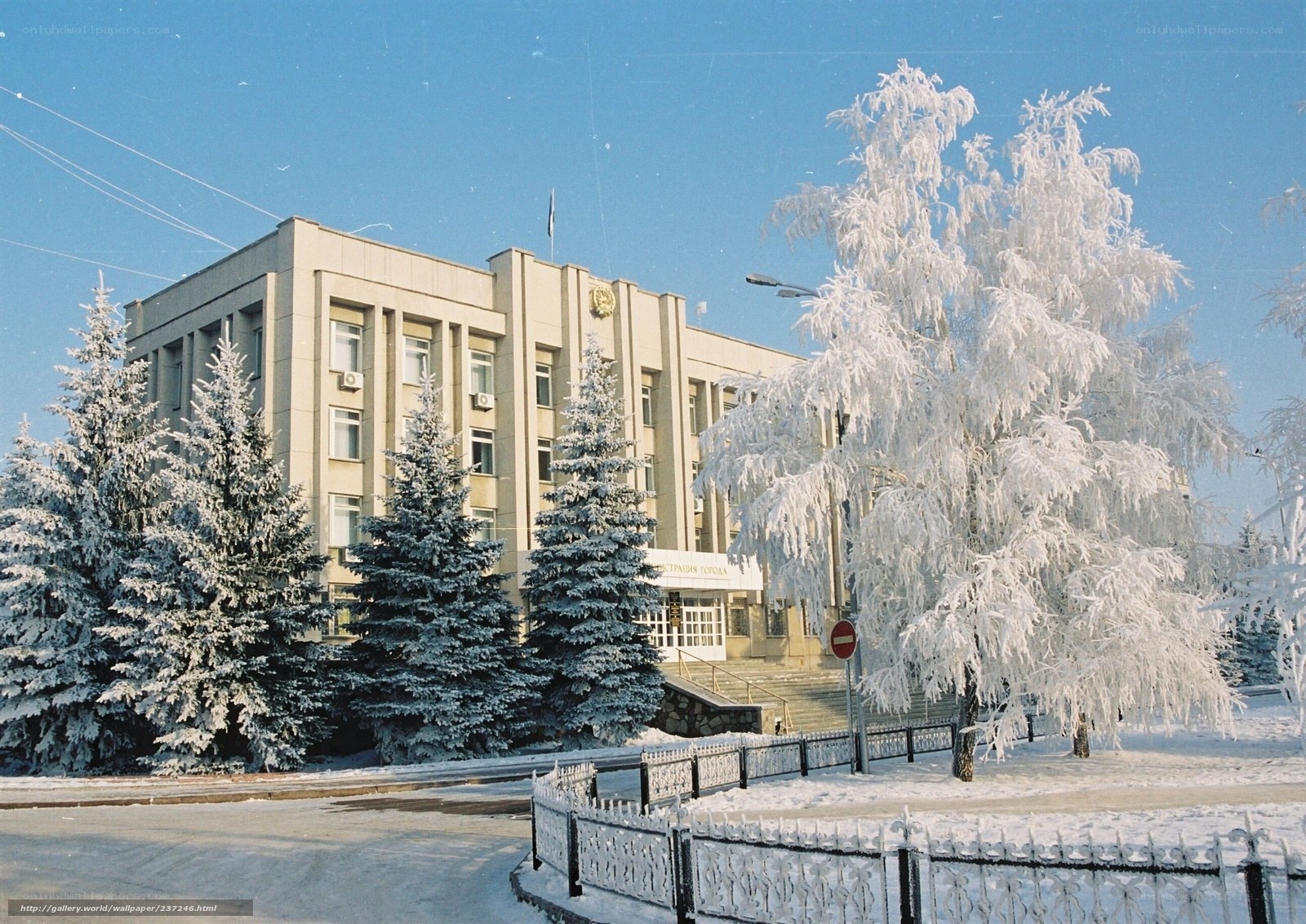 Snow-covered building in winter