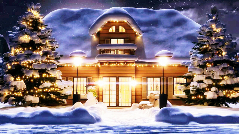 Snow-covered Cabin at Night — Blue, Peaceful, Digital Art