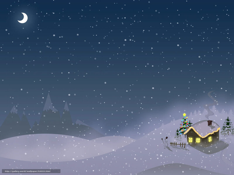Snow-covered Cabin at Night — Blue, Peaceful