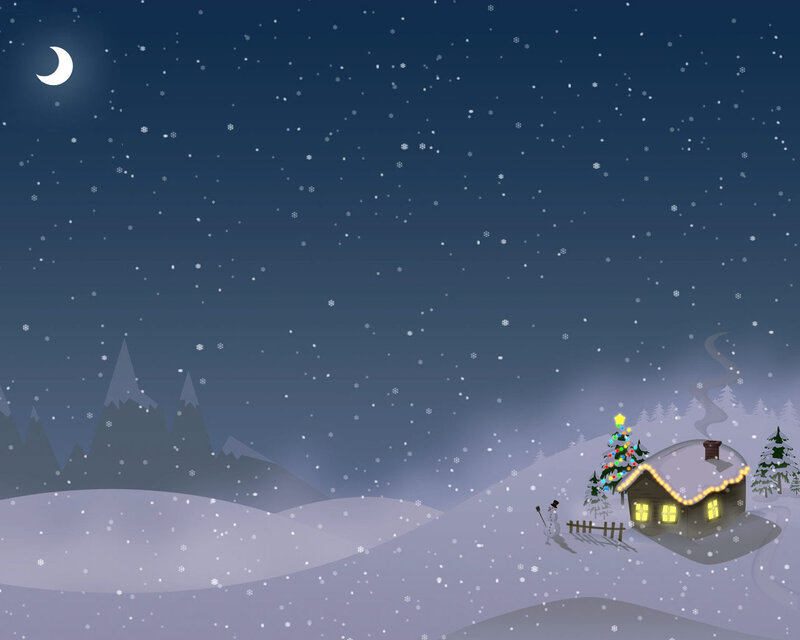 Snow-covered Cabin at Night — Blue, Serene, Digital Art