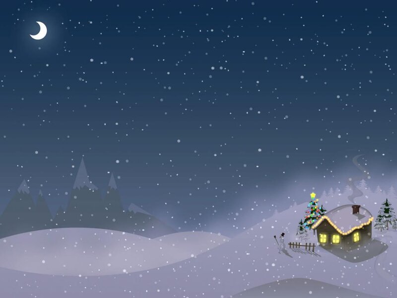 Snow-covered Cabin at Night — Blue
