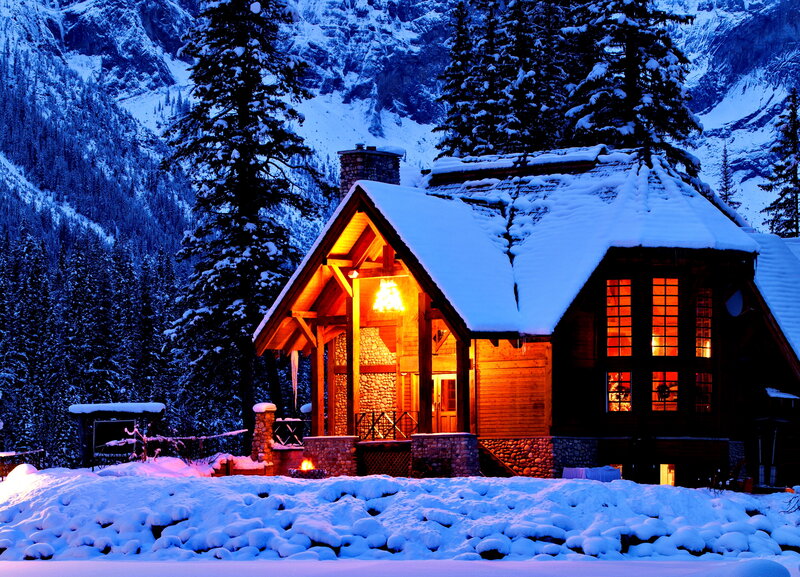 Snow-covered Cabin — Blue, Cozy