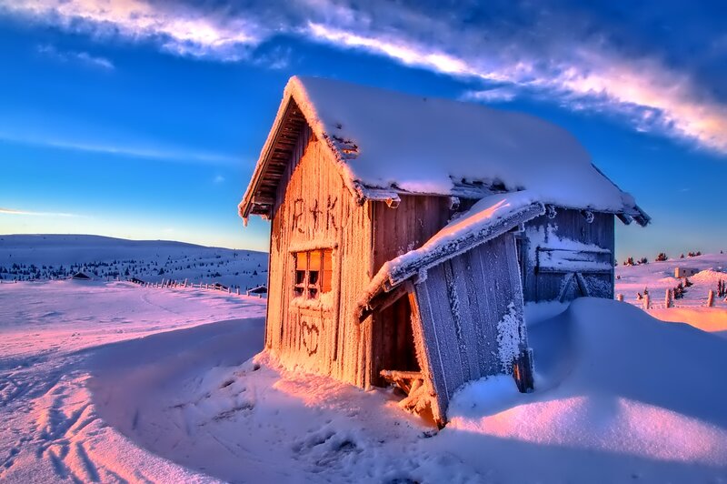 Snow-covered Cabin — Blue, Dramatic, Winter