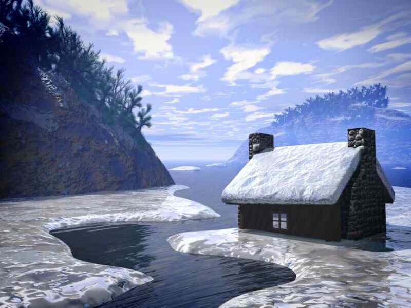Snow-covered Cabin — Blue, Serene, Winter, 3d Render