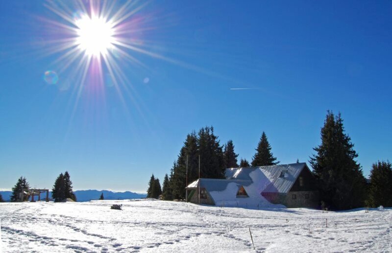 Snow-covered Cabin — Blue, Serene, Winter, Photograph