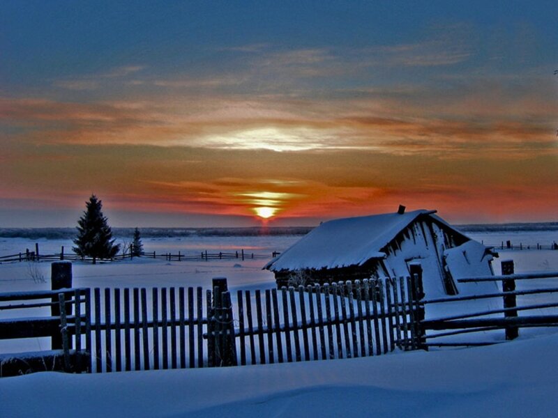 Snow-covered Cabin — Blue, Serene, Winter