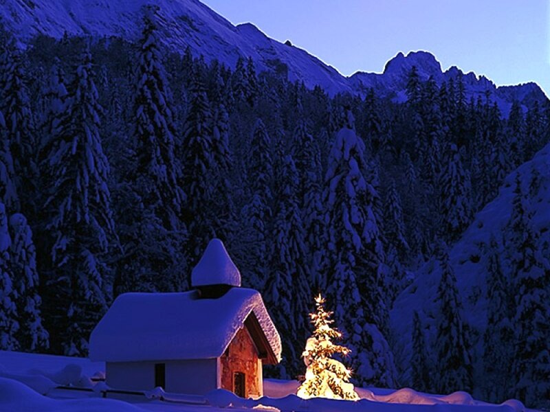 Snow-covered Cabin — Blue