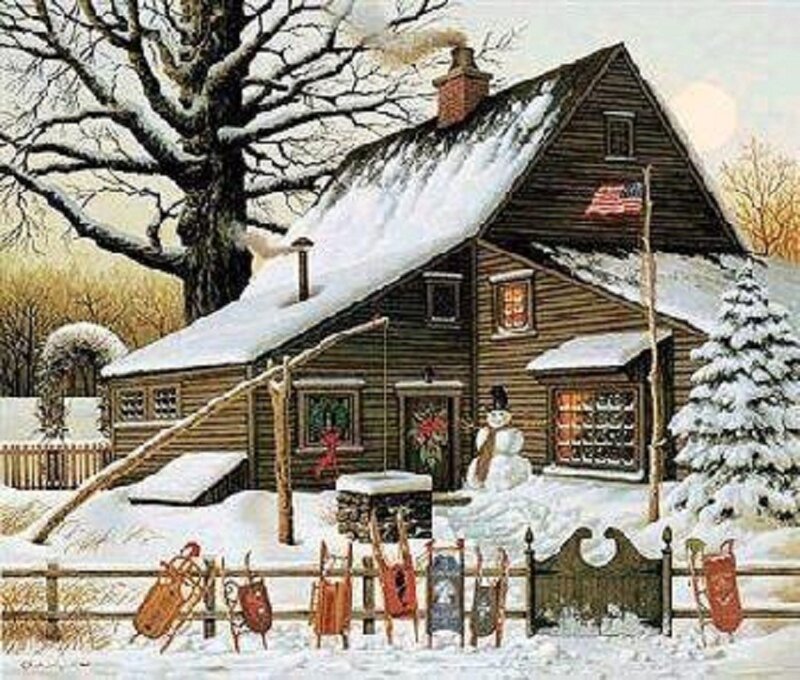 Snow-covered Cabin — Brown, Peaceful