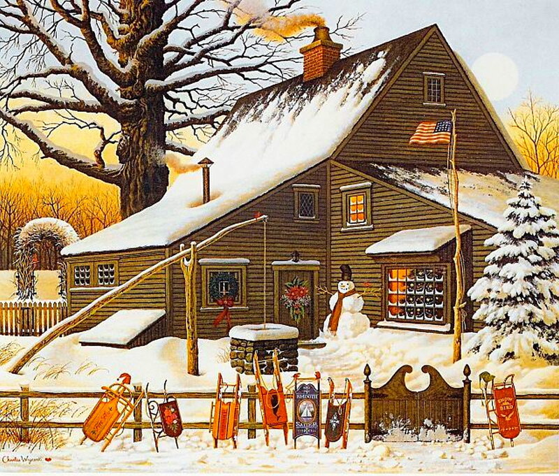 Snow-covered Cabin — Brown, Peaceful, Winter
