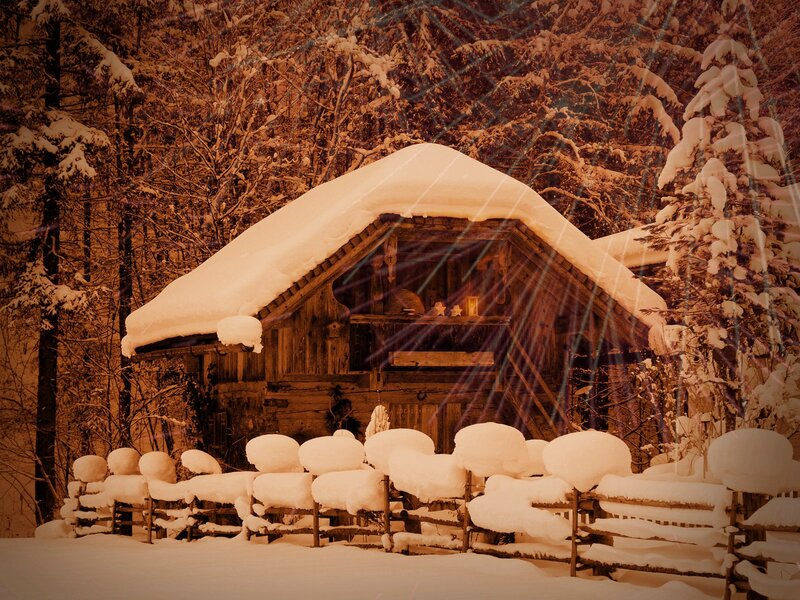 Snow-covered Cabin — Brown, Serene