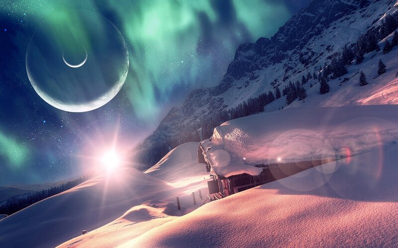 Snow-covered Cabin — Green