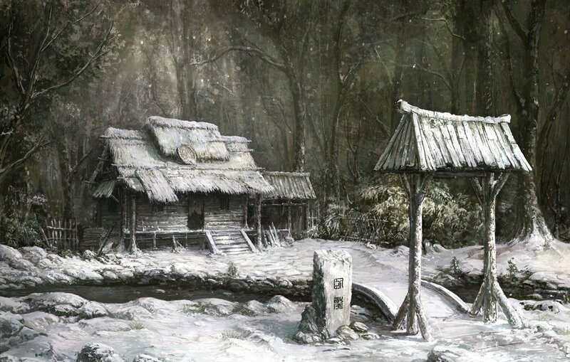Snow-covered Cabin in Forest — White, Serene, Winter