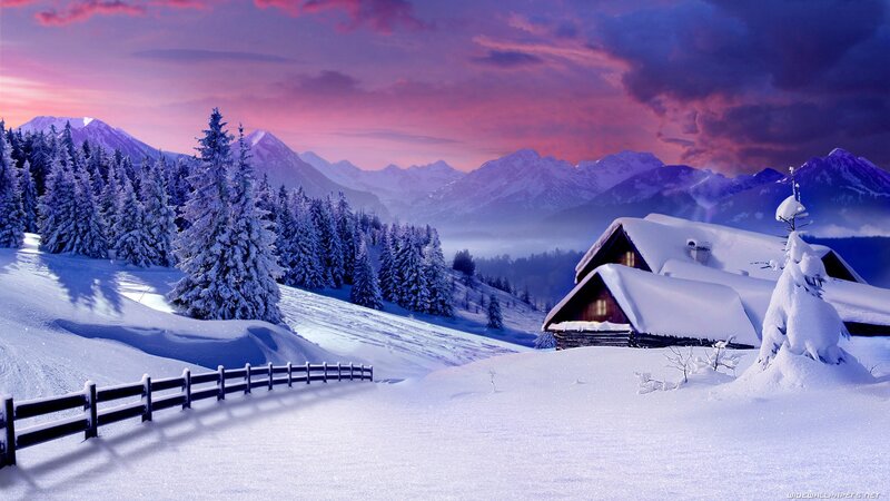 Snow-covered Cabin in Mountains — Serene