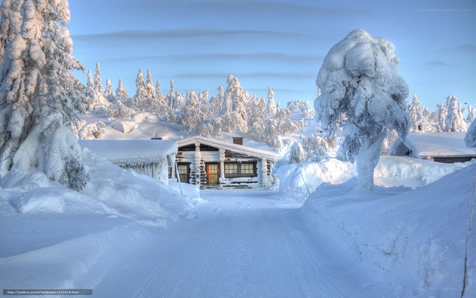 Snow-covered cabin in winter