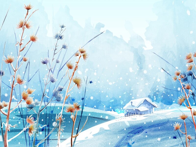 Snow-covered Cabin in Winter — Blue, Serene