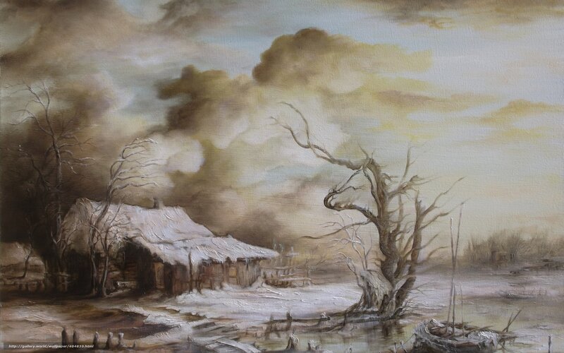 Snow-covered Cabin in Winter — Brown