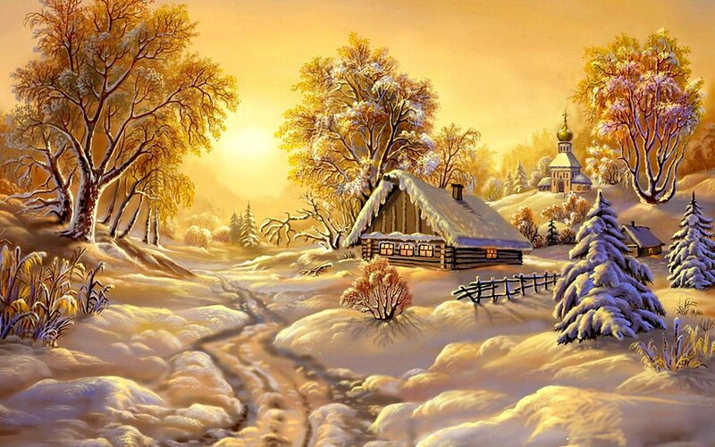 Snow-covered Cabin in Winter — Yellow