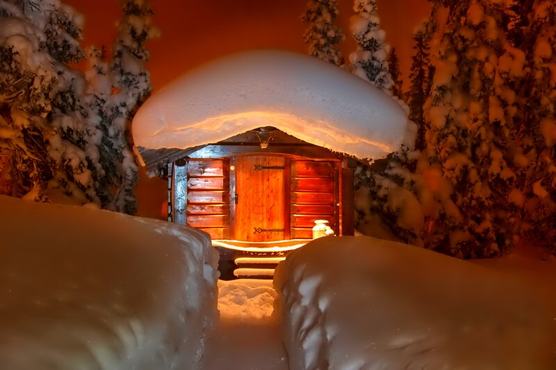 Snow-covered Cabin — Orange, Cozy
