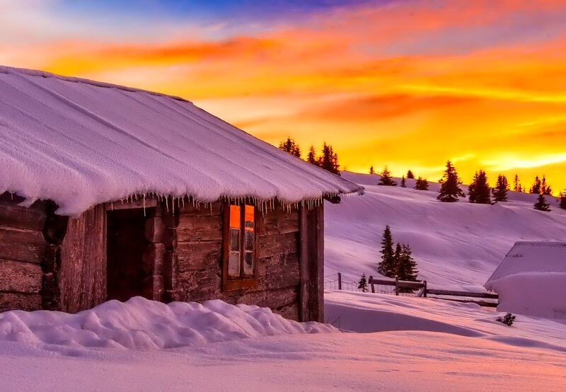 Snow-covered Cabin — Orange